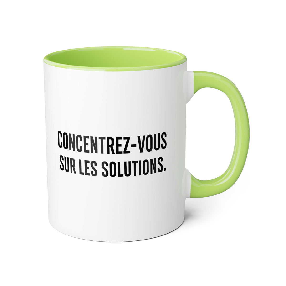 Motivia Concentrer vous sur les solutions Coffee Mug 11oz — Black Interior & Handle