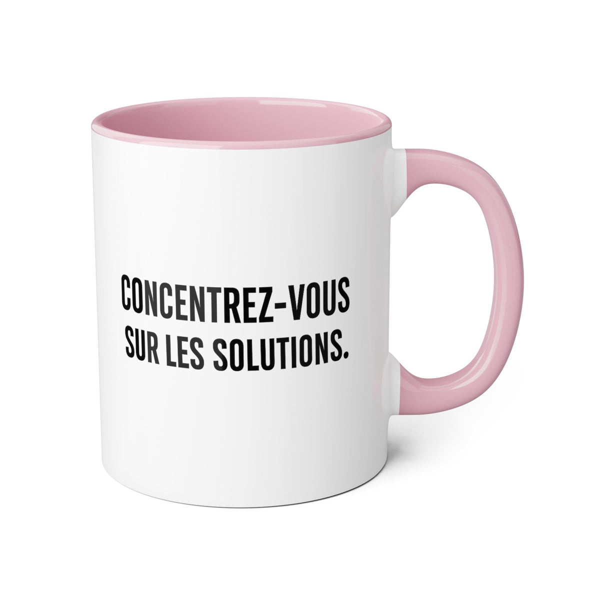 Motivia Concentrer vous sur les solutions Coffee Mug 11oz — Black Interior & Handle