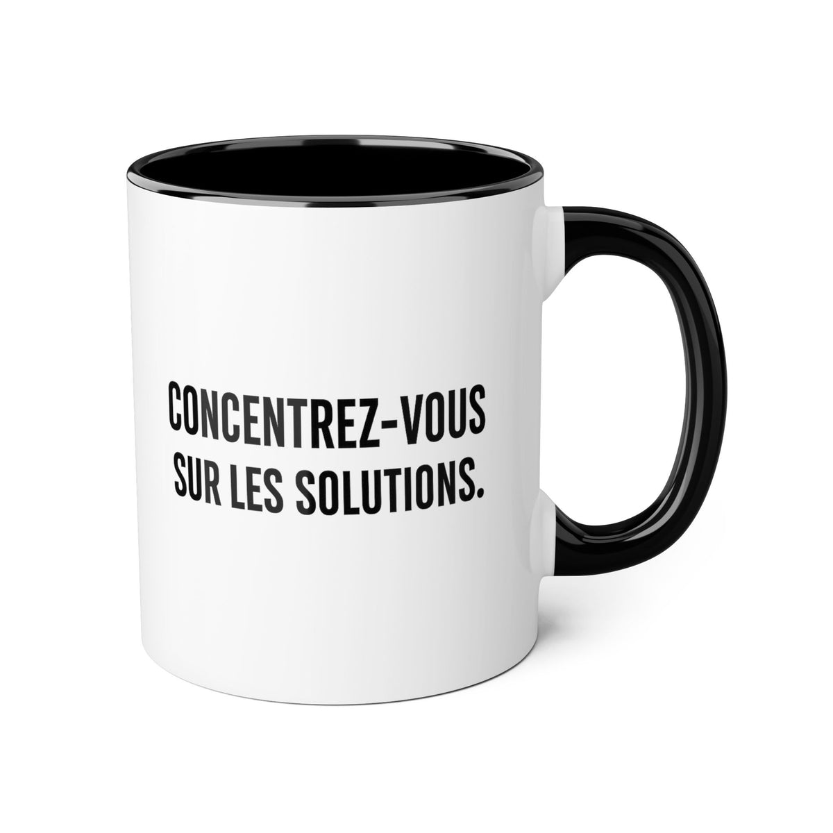 Motivia Concentrer vous sur les solutions Coffee Mug 11oz — Black Interior & Handle