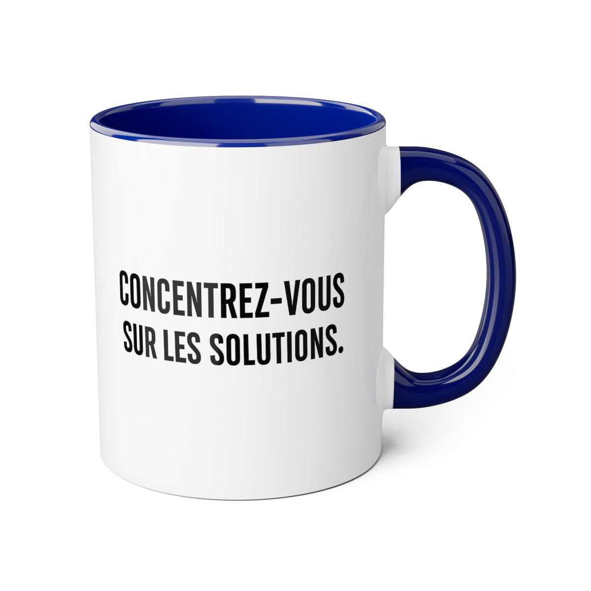 Motivia Concentrer vous sur les solutions Coffee Mug 11oz — Black Interior & Handle