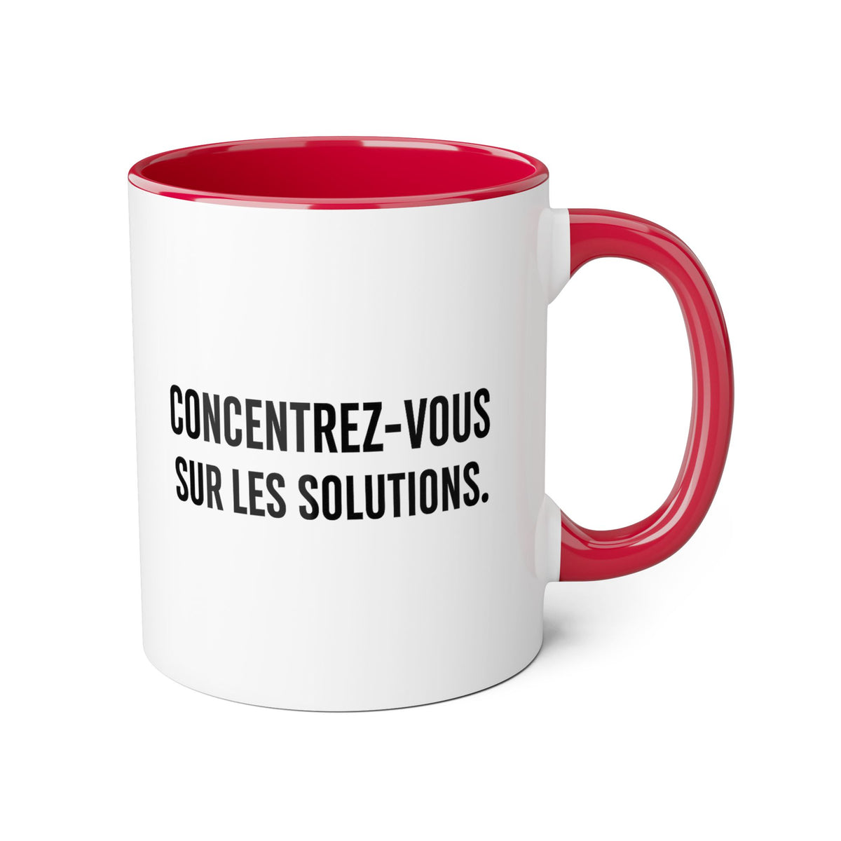 Motivia Concentrer vous sur les solutions Coffee Mug 11oz — Black Interior & Handle