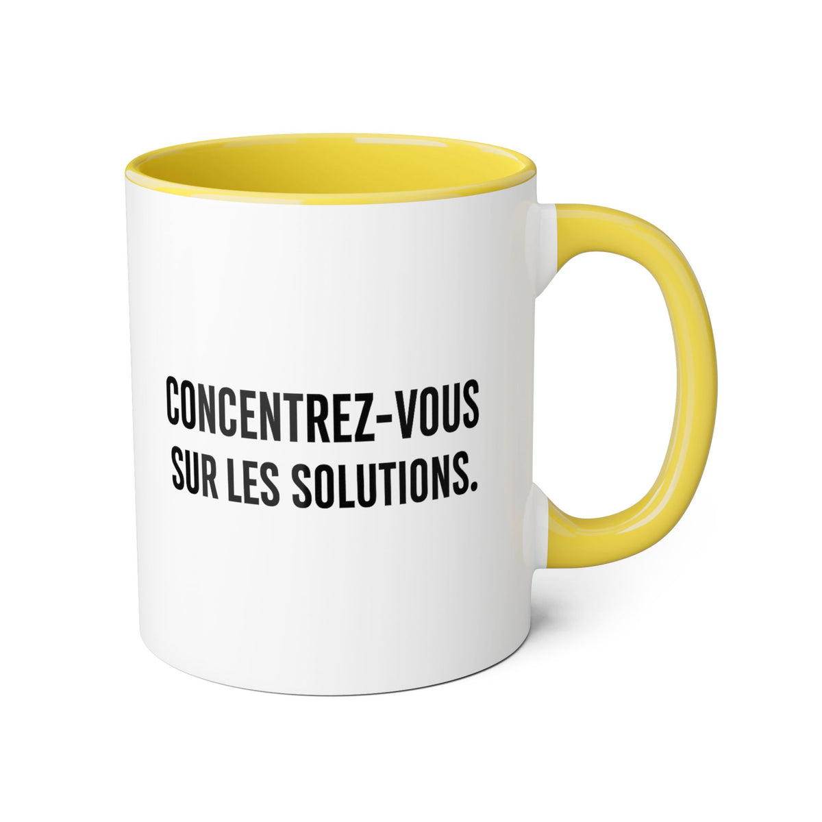 Motivia Concentrer vous sur les solutions Coffee Mug 11oz — Black Interior & Handle