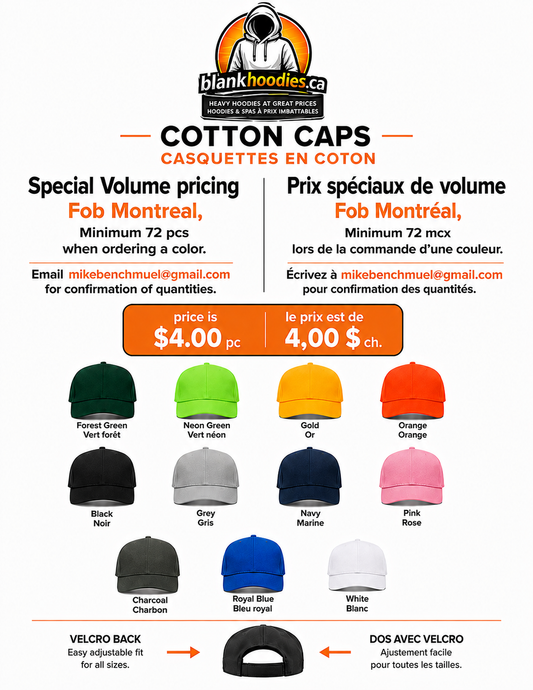 72 PACK Cotton caps Same color /72 casquettes cotton meme couleur